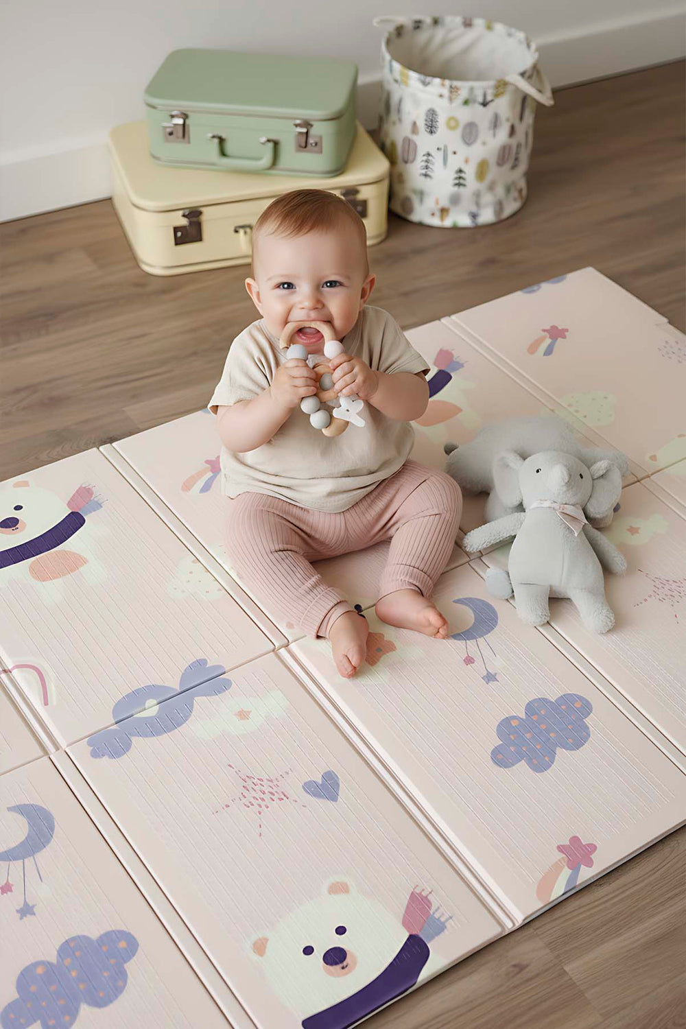 Faltbare Spielmatte „Märchen mit rosa Bär“ für Kinder, 130 x 200 cm