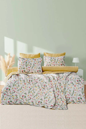 Botanisches Doppelbett-Tagesdecken- und Steppdecken-Set – 7-teiliges Brautset