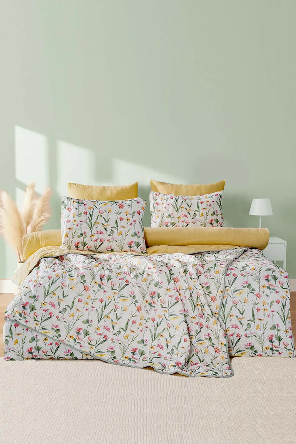 Botanisches Doppelbett-Tagesdecken- und Steppdecken-Set – 7-teiliges Brautset
