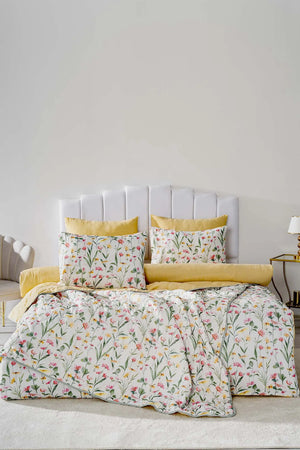 Botanisches Doppelbett-Tagesdecken- und Steppdecken-Set – 7-teiliges Brautset