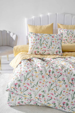 Botanisches Doppelbett-Tagesdecken- und Steppdecken-Set – 7-teiliges Brautset