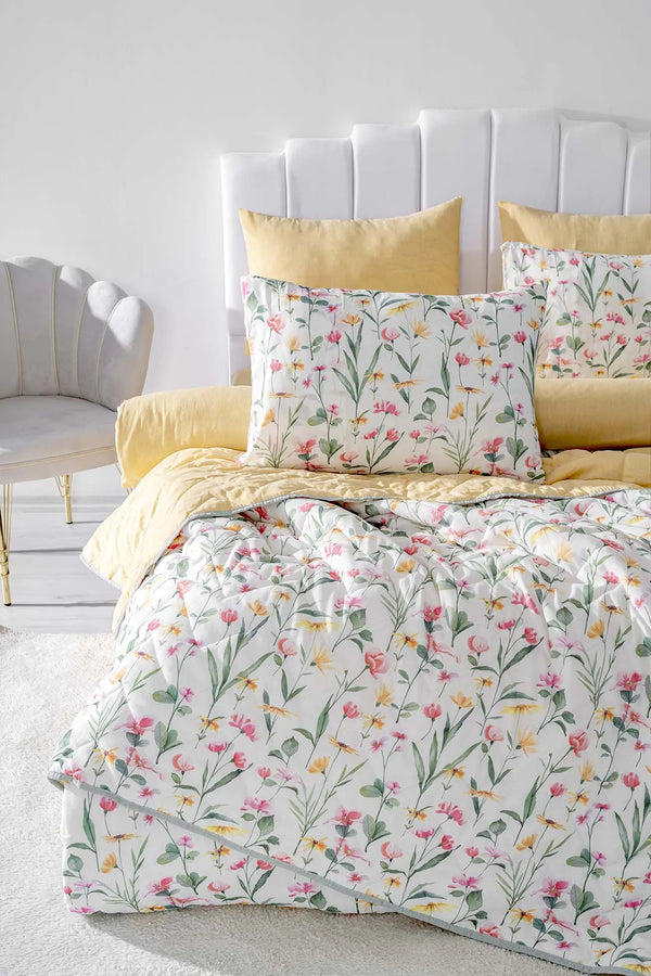 Botanisches Doppelbett-Tagesdecken- und Steppdecken-Set – 7-teiliges Brautset