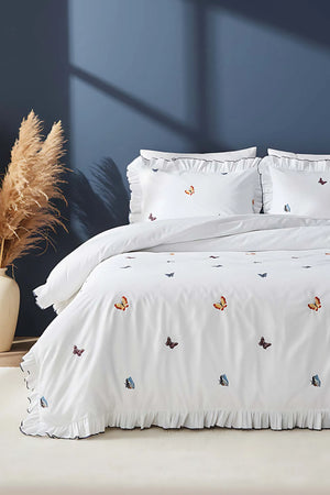 Doppelbett-Bettwäscheset mit Schmetterlingsstickerei aus 100 % Baumwolle, 6-teilig & Braut-Set