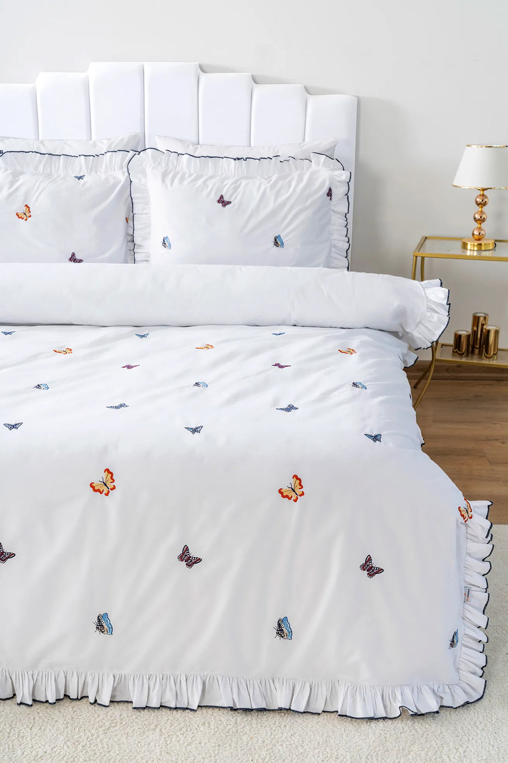 Doppelbett-Bettwäscheset mit Schmetterlingsstickerei aus 100 % Baumwolle, 6-teilig & Braut-Set
