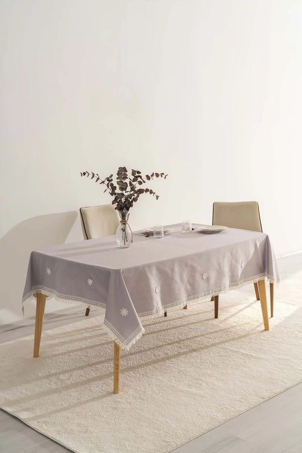 Silvio Tischdecke mit grauer Spitze und Blumenmuster, 160 x 220 cm