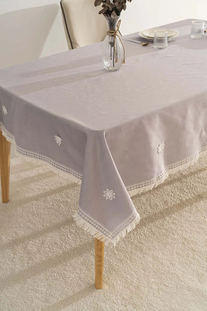 Silvio Tischdecke mit grauer Spitze und Blumenmuster, 160 x 220 cm
