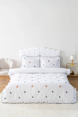Doppelbett-Bettwäscheset mit Schmetterlingsstickerei aus 100 % Baumwolle, 6-teilig & Braut-Set