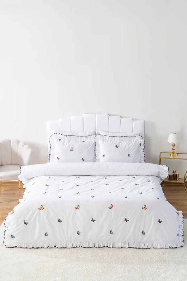 Doppelbett-Bettwäscheset mit Schmetterlingsstickerei aus 100 % Baumwolle, 6-teilig & Braut-Set
