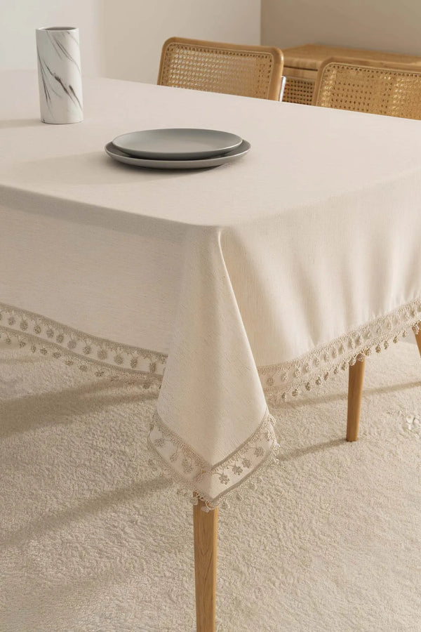 Elegante beige Doppelreihen-Guipure-Tischdecke 160x220 cm