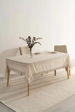 Elegante beige Doppelreihen-Guipure-Tischdecke 160x220 cm