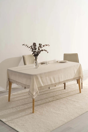 Elegante beige Doppelreihen-Guipure-Tischdecke 160x220 cm