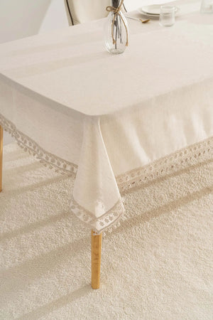 Elegante beige Doppelreihen-Guipure-Tischdecke 160x220 cm