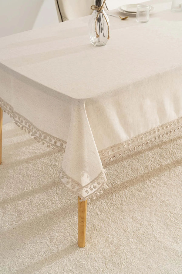 Elegante beige Doppelreihen-Guipure-Tischdecke 160x220 cm