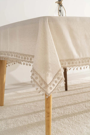 Elegante beige Doppelreihen-Guipure-Tischdecke 160x220 cm