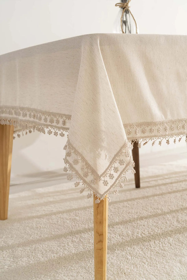 Elegante beige Doppelreihen-Guipure-Tischdecke 160x220 cm