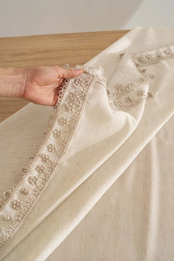 Elegante beige Doppelreihen-Guipure-Tischdecke 160x220 cm