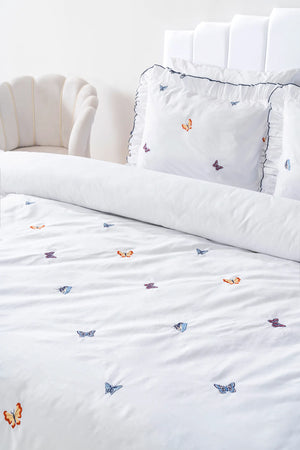 Doppelbett-Bettwäscheset mit Schmetterlingsstickerei aus 100 % Baumwolle, 6-teilig & Braut-Set