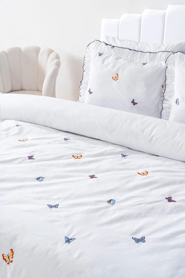 Doppelbett-Bettwäscheset mit Schmetterlingsstickerei aus 100 % Baumwolle, 6-teilig & Braut-Set