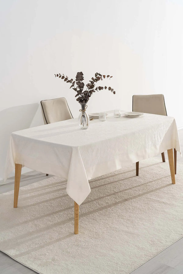 Damast-Tischdecke in Creme, 160 x 220 cm