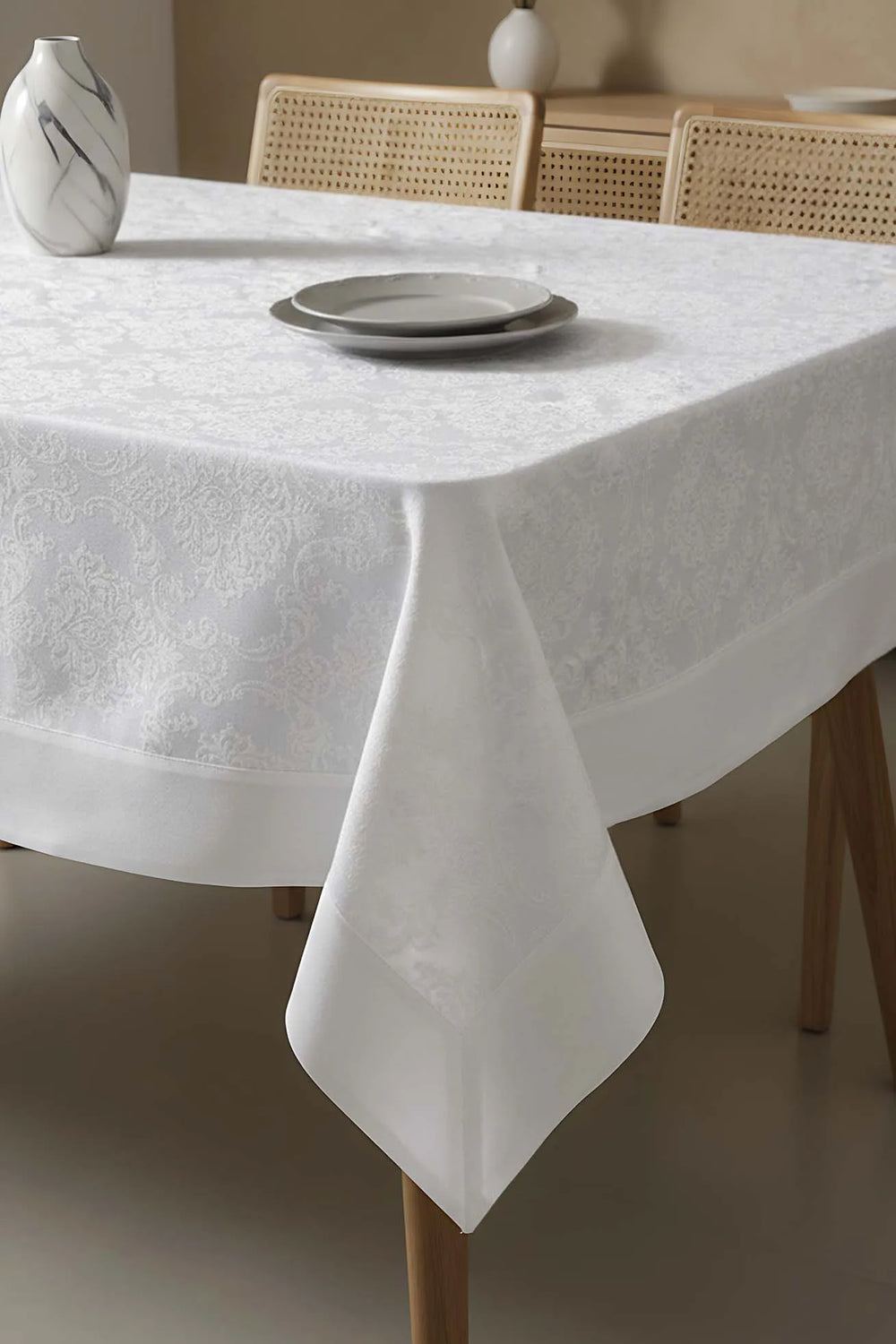 Damaszener-Tischdecke, weiß, 160 x 220 cm