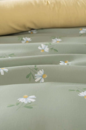 Green Daisy Doppelbettwäsche-Set aus naturfarbenem Seidenstoff