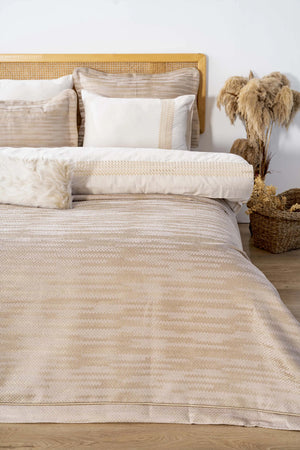 Alina Cappuccino besticktes Doppelbettwäsche-Set – 4-teiliges Brautset