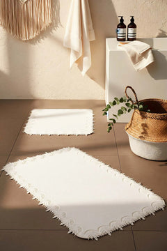 Bella Ekru 2-teiliges waschbares Bad- und WC-Matten-Set