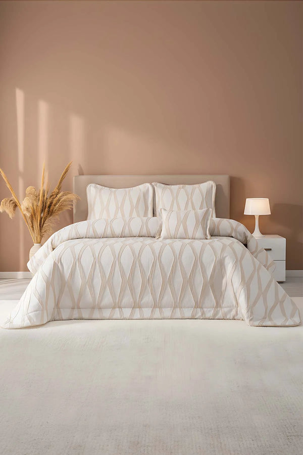 Carina Cappuccino besticktes Doppelbettwäsche-Set - 4-teiliges Brautset