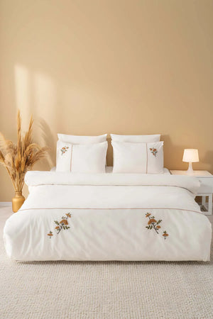 Donna Beige besticktes Doppelbettwäsche-Set aus Baumwolle - 6-teiliges Brautset