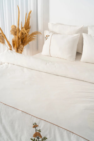 Donna Beige besticktes Doppelbettwäsche-Set aus Baumwolle - 6-teiliges Brautset