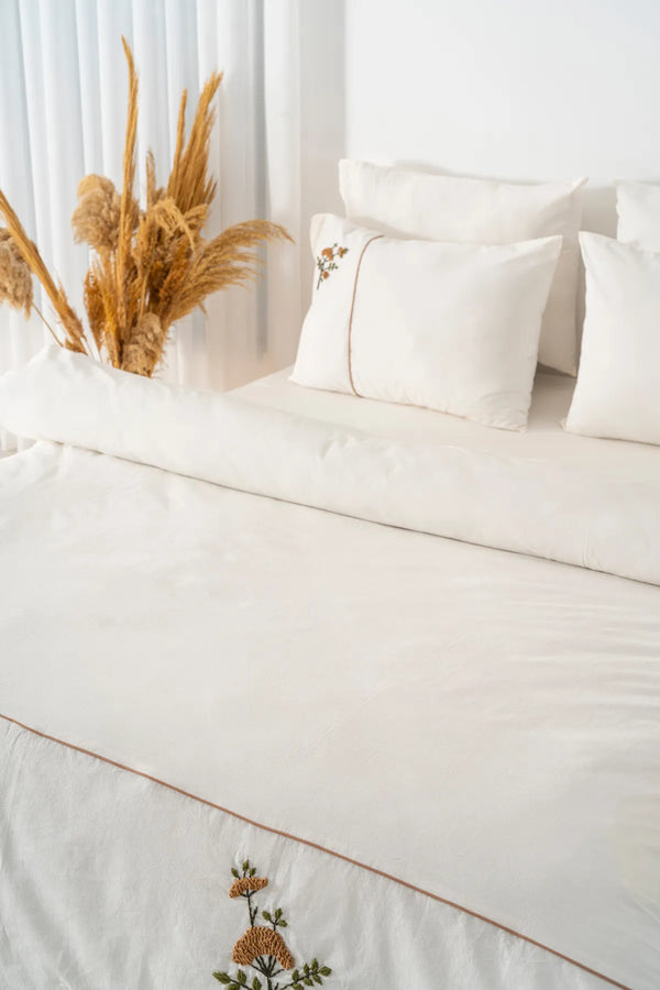 Donna Beige besticktes Doppelbettwäsche-Set aus Baumwolle - 6-teiliges Brautset