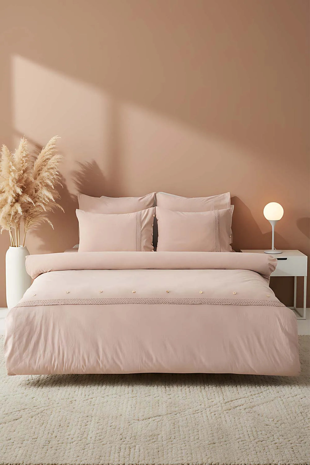Grace Cappuccino Bettwäsche-Set mit Spitzenbesatz, 100 % Baumwolle, 6-teilig, Braut-Set