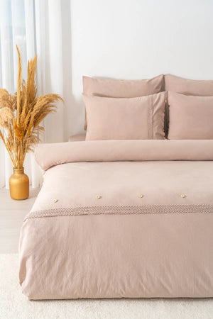 Grace Cappuccino Bettwäsche-Set mit Spitzenbesatz, 100 % Baumwolle, 6-teilig, Braut-Set