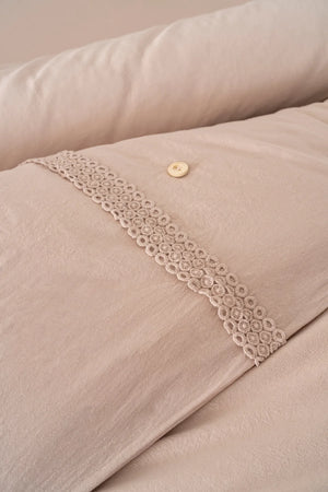 Grace Cappuccino Bettwäsche-Set mit Spitzenbesatz, 100 % Baumwolle, 6-teilig, Braut-Set