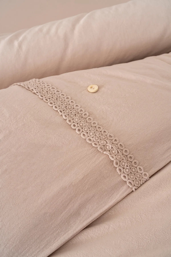 Grace Cappuccino Bettwäsche-Set mit Spitzenbesatz, 100 % Baumwolle, 6-teilig, Braut-Set