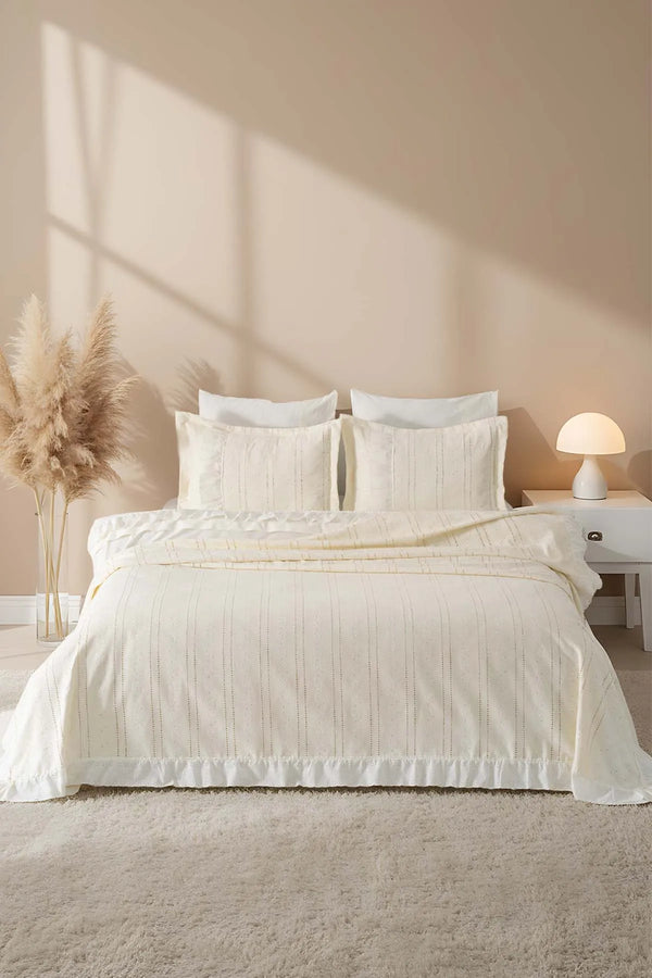 Esila Off-White Rüschen-Bettwäscheset für Doppelbetten – 7-teiliges Brautset