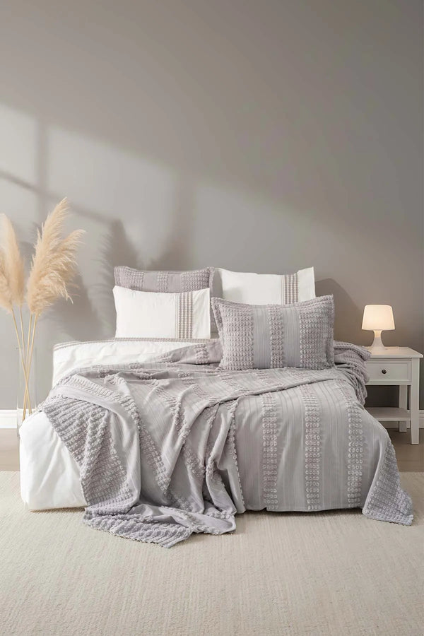 Maisa Grey besticktes Doppelbett-Bettwäscheset (7-teilig) – Brautset