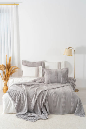 Maisa Grey besticktes Doppelbett-Bettwäscheset (7-teilig) – Brautset