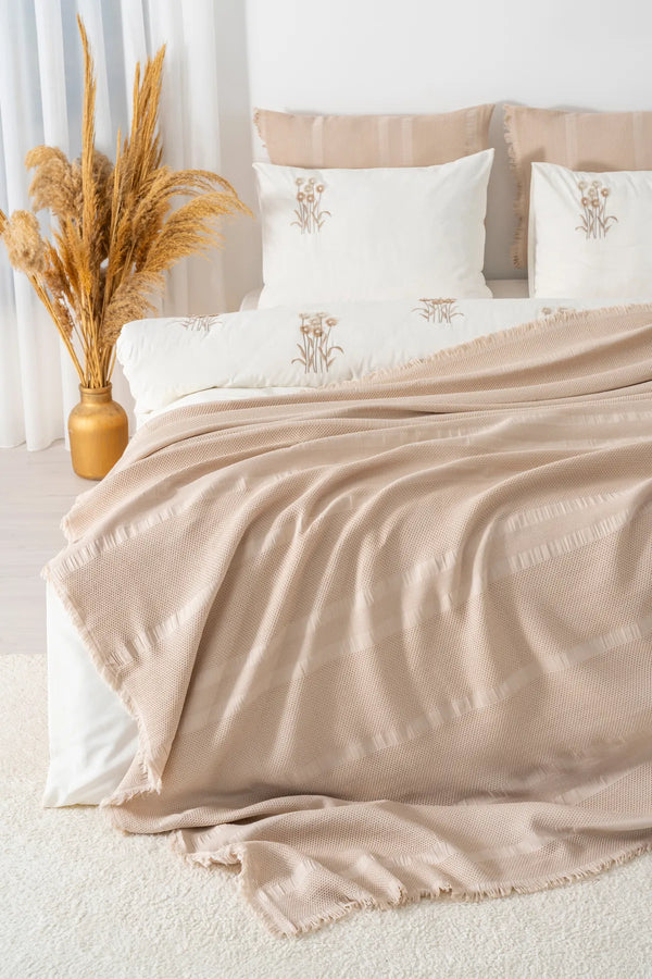Amara Cappuccino besticktes Doppelbettwäsche-Set aus 100 % Baumwolle, 7-teilig, Brautset