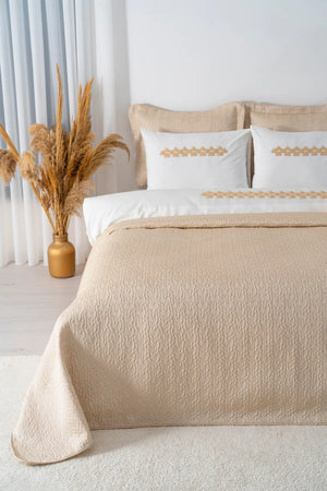 Parla Cappuccino besticktes Doppelbett-Bettwäscheset (8-teilig) – Brautset