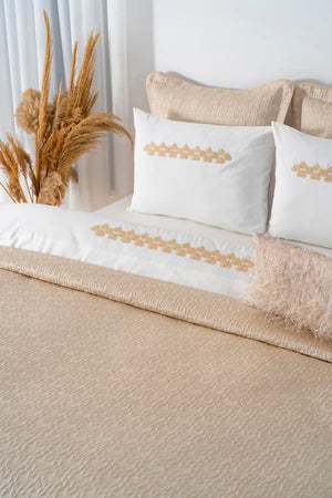 Parla Cappuccino besticktes Doppelbett-Bettwäscheset (8-teilig) – Brautset