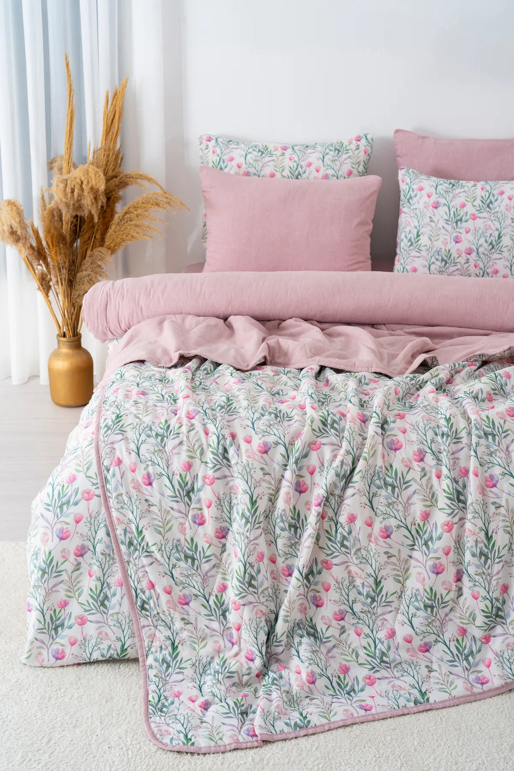 Cherie Doppelbettwäsche-Set mit Tagesdecke und Steppdecke – 7-teiliges Brautset