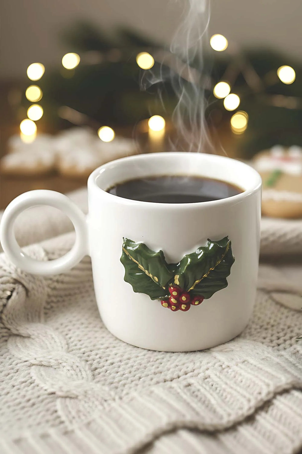Kokina Amore 24K Goldverzierte handgefertigte Keramik-Doppelkaffeetasse, Becher, Tasse – Weihnachtsgeschenk