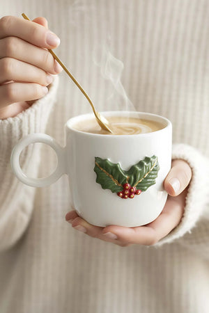 Kokina Amore 24K Goldverzierte handgefertigte Keramik-Doppelkaffeetasse, Becher, Tasse – Weihnachtsgeschenk