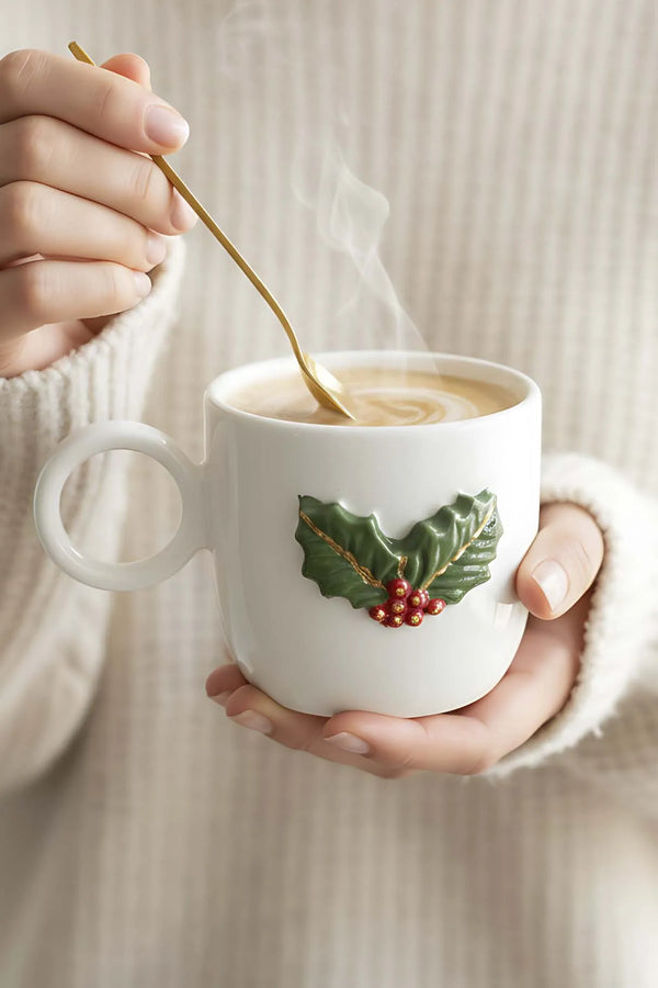 Kokina Amore 24K Goldverzierte handgefertigte Keramik-Doppelkaffeetasse, Becher, Tasse – Weihnachtsgeschenk
