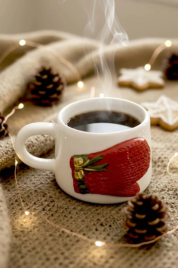 Amore Gloves Handgefertigte Weihnachtsgeschenk-Doppelkaffeetasse aus Keramik, Becher, Tasse mit 24-karätigen Goldverzierungen