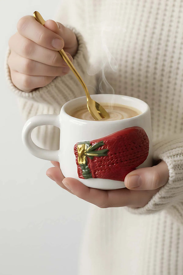 Amore Gloves Handgefertigte Weihnachtsgeschenk-Doppelkaffeetasse aus Keramik, Becher, Tasse mit 24-karätigen Goldverzierungen