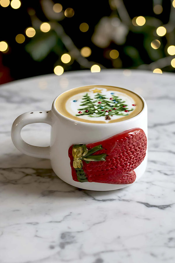 Amore Gloves Handgefertigte Weihnachtsgeschenk-Doppelkaffeetasse aus Keramik, Becher, Tasse mit 24-karätigen Goldverzierungen
