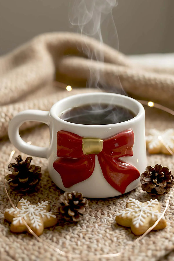 Ribbon Amore 24K Goldverzierte handgefertigte Keramik-Doppelkaffeetasse, Becher, Tasse – Weihnachtsgeschenk