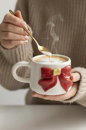 Ribbon Amore 24K Goldverzierte handgefertigte Keramik-Doppelkaffeetasse, Becher, Tasse – Weihnachtsgeschenk